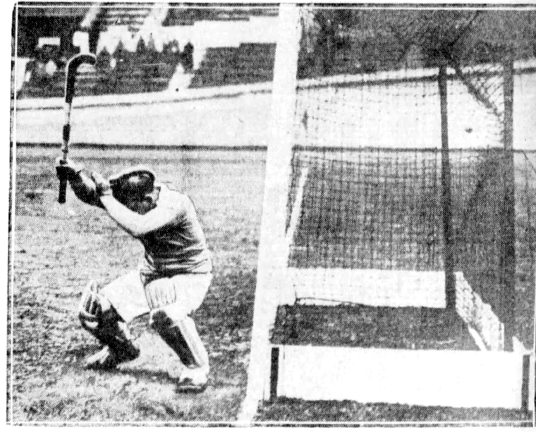 Press photograph from the 1928 Olympics showing an Indian attack on the Swiss goal during a field hockey match